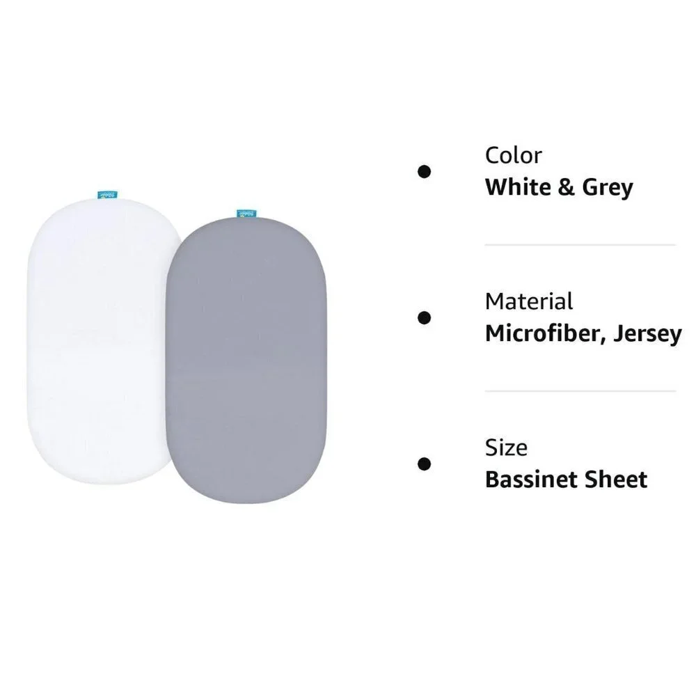 White and Gray 2ct Fitted Bassinet Sheets
